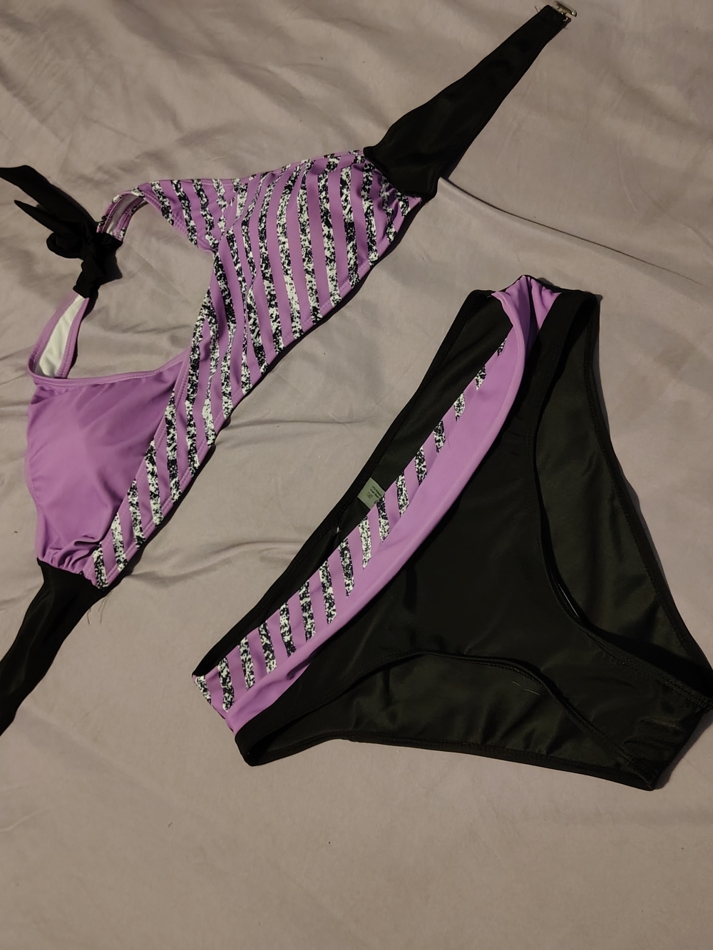 Purple and Black Women’s Two-Piece Swim Set For Sale!